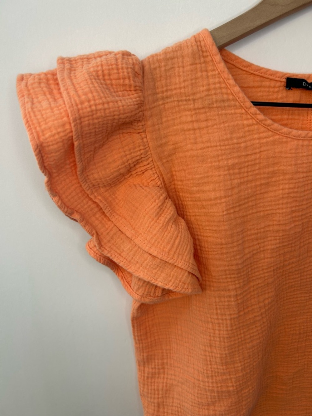 Drew from Anthropologie Women’s Orange Flutter Sleeve Gauze Top, Size Small - Picture 3 of 8